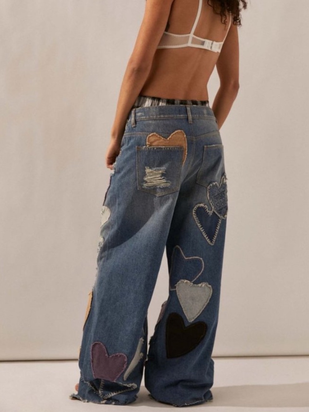 FREE PEOPLE WE THE FREE PIECE OF MY HEART PATCHWORK DISTRESSED WIDE LEG JEANS - Picture 8 of 14